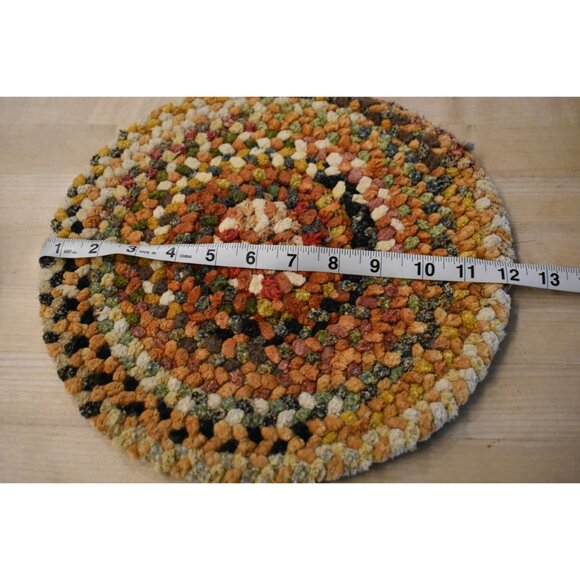 2 Vintage 1970's Chanille Rag Rug Trivets Table Pads Size 12in & 8in - Picture 6 of 7
